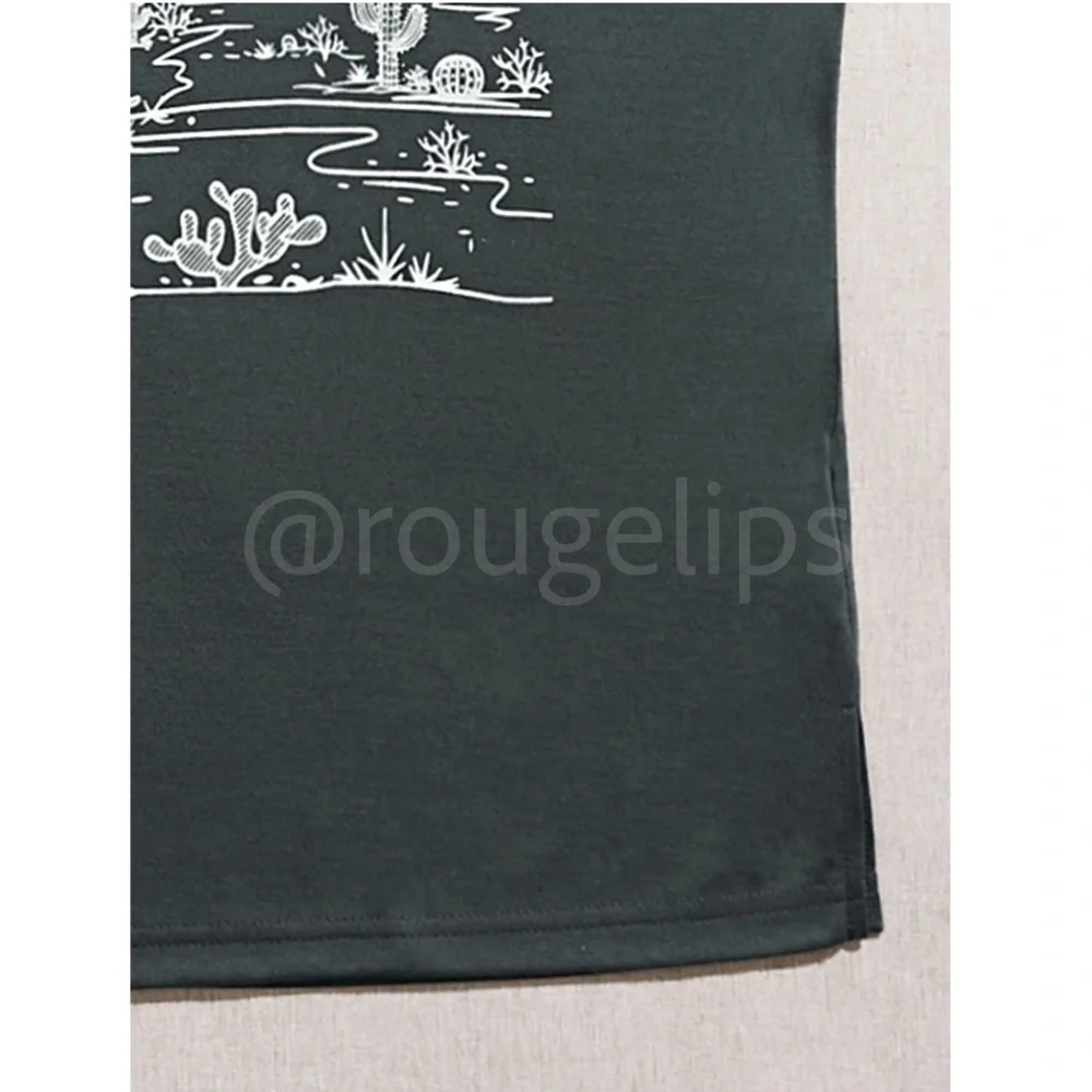 Boho Western Print Grey Tank Top Tee Shirt Muscle - Picture 3 of 7